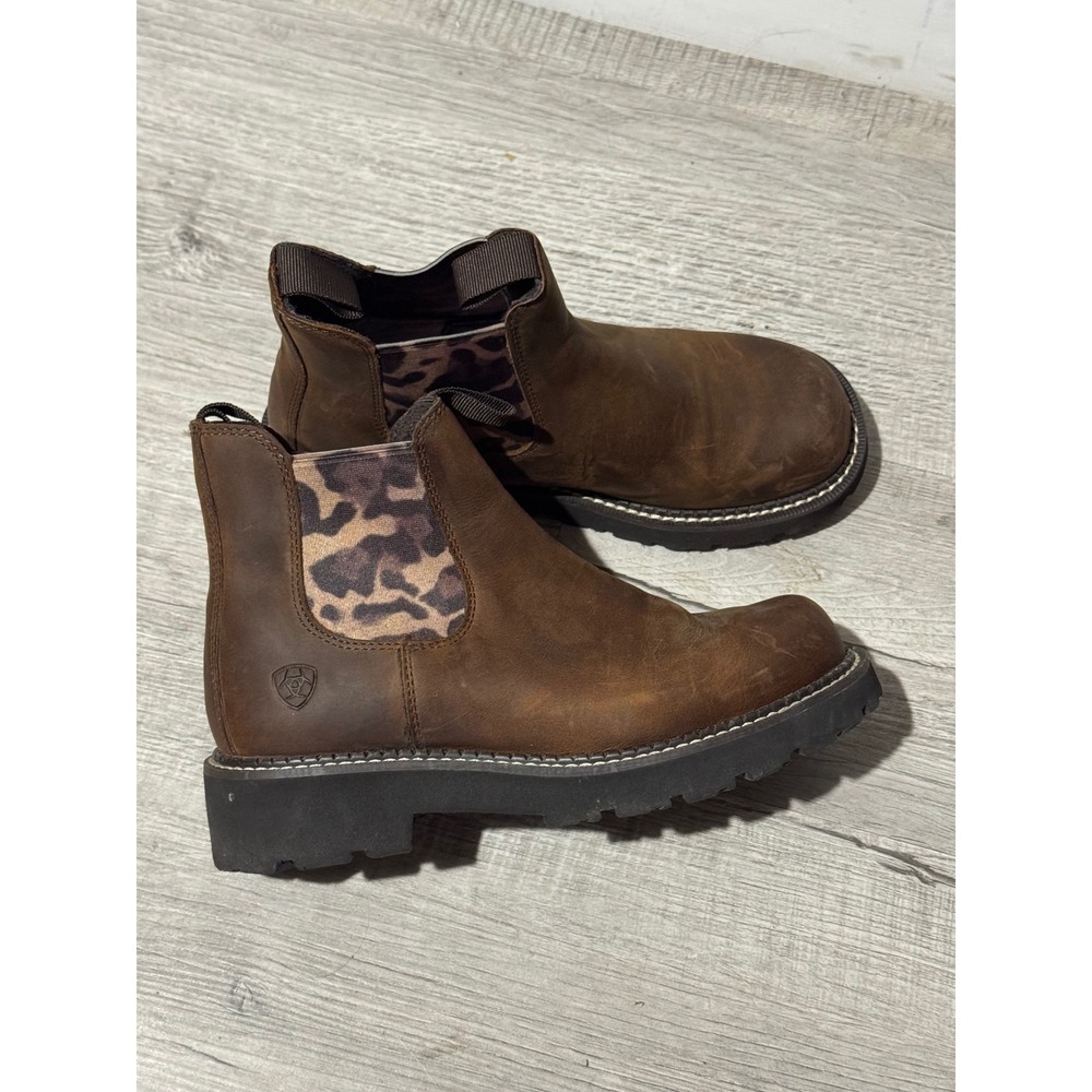 Ariat Fatbaby Heritage Chelsea Boots Brown Leather Leopard Print 10042418 7B